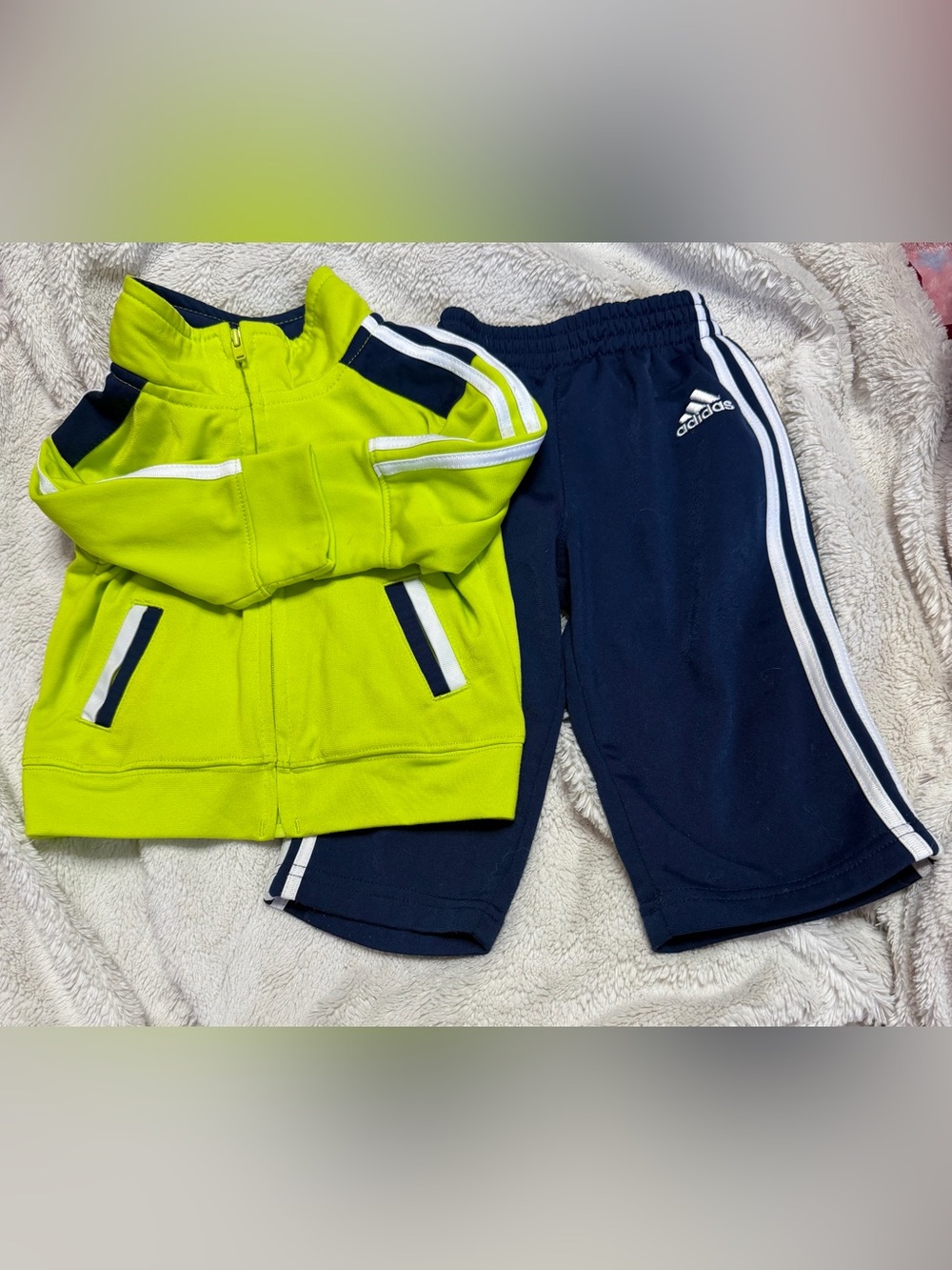 adidas Neon Green and Navy Kids Track Jacket & Joggers